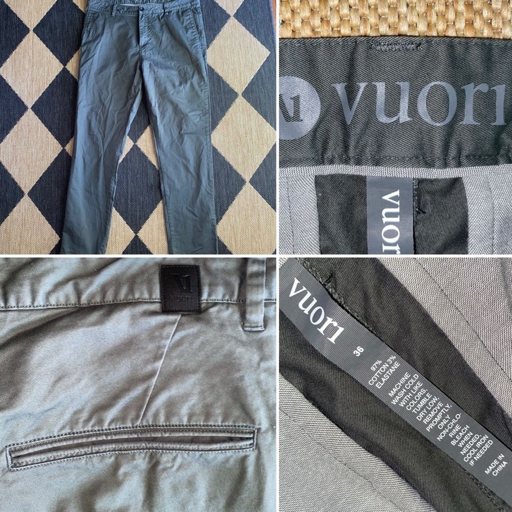 Vuori $128 V433 Chino Pants Mens 36x32 Olive Athletic Slim Performance